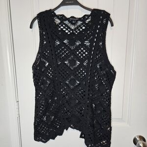 Zac & Rachel Black Crochet Lace Vest Top Boho Plus Size 2X